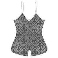 Fleur-de-lis Funny Slip Jumpsuits One Piece Romper for Women Sleeveless with Adjustable Strap Sexy Shorts