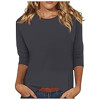 Womens Tops 3/4 Length Sleeves Summer Loose Round Neck T-Shirts Dressy Casual Cute Tunic Tops Basic Tees Blouses