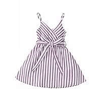 Girls Dress Summer Sleeveless V Neck Stripe Printed with Belt Princess Dress Toddler Clothes Baby Boy Dress