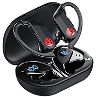 EUQQ Wireless Earbuds Bluetooth Headphones Sports Over-Ear Bluetooth 5.3 Ear Buds with Earhooks 120H Playtime Wireless Headphones for Workout Waterproof Bluetooth LED Power Display