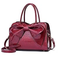Segater Shoulder Bags for Women Cute Big Bow Tote Handbag PU Patent Leather Purse Work Shopper Satchel with Zipper Closure