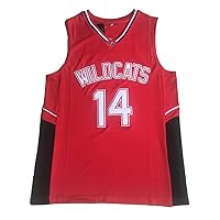 Movie Troy Bolton #14 Basketball Jersey Wildcats High School Basketball Jersey Stitched Red,Hip Hop Movie Shirts