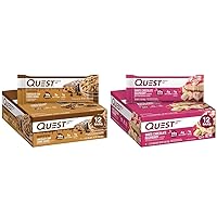 Quest Nutrition Dipped Chocolate Chip Cookie Dough Protein Bars, 1.76 Oz, 12 Ct & White Chocolate Raspberry Protein Bars, High Protein, Low Carb, Gluten Free, Keto Friendly, 12 Count