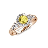 Yellow Sapphire & Natural Diamond (SI2-I1,G-H) Cupcake Halo Engagement Ring 1.43 ctw 14K Rose Gold