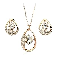 Crystal Tears Rose Gold Color Jewelry Nicklace Earring Set Rhinestone Made with Austrian Crystal Health