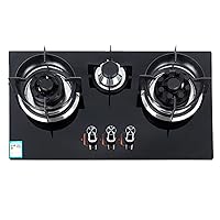 3 Burner Gas Countertop Gas Cooktop, Tempered Glass Drop-in Gas Range Hob, Home Kitchen Built-in Gas Stove Top with Thermocouple Protection, Easy to Clean