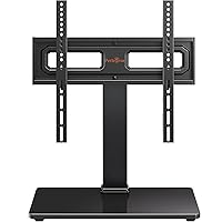 Perlegear TV Stand Mount, Universal Swivel TV Stand for 32–60,65 Inch LCD/LED/OLED TVs up to 88 lbs, Tabletop TV Stand with Tempered Glass Base, Height Adjustable TV Base with Tilt, Max VESA 400x400mm