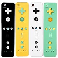 Yosikr Wii Controller 4 Pack, Wii Remote Controller with Silicone Case and Wrist Strap Compatible for Wii/Wii U Console (Black+White+Yellow+Green)