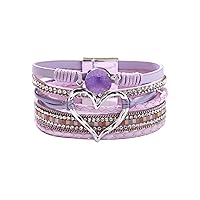 KunBead Jewelry Heart Leather Wrap Bracelets for Women Handmade Braided Boho Multilayer Magnetic Buckle Bracelet Wristband Cuff Bangle Birthday Gifts
