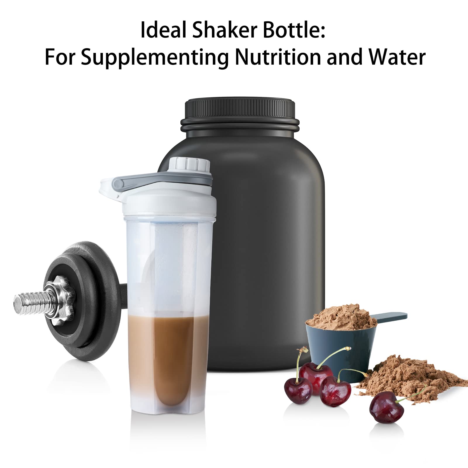 EYMPEU 2 Pack Shaker Bottle Work Out Dishwasher Safe BPA & Phthalate-free Leakproof. Solid Screw lid blender Cup Bottles for Protein Mixes 24oz, Clear
