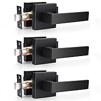 Probrico 3 Pack| Square Passage Door Levers in Matte Black Finish, Heavy Duty Hall Closet Handles Keyless Non-Locking Leverset, Left or Right Handing