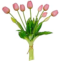 Artificial Flowers 10pcs Fake Tulips Real Touch, Faux Latex Tulips Flowers with Gift Box Soft Faux Tulips Bouquets Arrangements for Party Wedding Home Room Decoration(Light Purple)