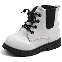 WUIWUIYU Boys Girls Side Zipper School Combat Ankle Boots Round-Toe Soft Non-slip Winter Boots (Toddler/Little Kid)