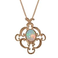 Solid 18k Rose Gold Natural Opal Womens Pendant & Chain - Choice of Chain lengths