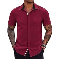 Mens Shirts Big and Tall Short Sleeve Causal Button Down Shirt Summer Fashion Solid Dress Work Shirt Trendy Clothes
