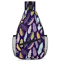 Ethnic Feathers Sling Backpack for Men Women, Casual Crossbody Shoulder Bag, Lightweight Chest Bag Daypack for Gym Cycling Travel Hiking Outdoor Sports