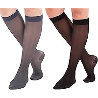 ABSOLUTE SUPPORT (2 Pairs) Made in USA - Sheer Lightweight Long Compression Knee High Socks for Women 15-20mmHg | For Improving Blood Circulation - Navy & Black, Large