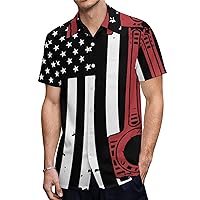 Car Enthusiast American Flag Hawaiian Shirt for Men Short Sleeve Button Down Summer Tee Shirts Tops
