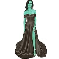 Women's Off Shoulder Satin Long Prom Dress with Split Tail Evening Gowns