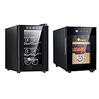 KingChii 6 Bottle Thermoelectric Wine Cooler and 16L Electric Temperature Control Cigar Humidors(2 Layers 100 Capacity)