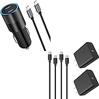 20W Fast Dual USB C Car Charger+2 Pack 25W PD Type C Wall Block Charger with 3.3Ft USB C to Type C Cable+2 * 6.6Ft Type C Cord for iPhone 15 Pro Max 15+ 15, Galaxy S24 Ultra S24 Plus S24 S23