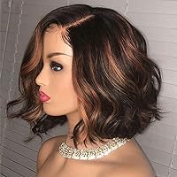 Wig Highlight Ombre Colored 180 Density Short Bob Brazilian Body Wave Remy Hair 13x4 HD Transparent Lace Front Human Hair Wig Pre Plucked Bleached Knots 10Inch