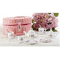 Porcelain Tea Set in Basket, Lavender & Roses