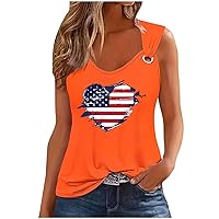 Womens American Flag Love Heart Tank Tops 4th of July Independence Day Star Striped Metal Buckle Sleeveless Shirts