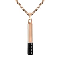 Bulova Jewelry Men's Latin Grammy Rose Gold Stainless Steel Bar Shaped Amulet Pendant, Inlay Black Spinel,Rose Tone Stainless Steel Rounded Box Link Chain Necklace Style:BVC1074-RSTBSP