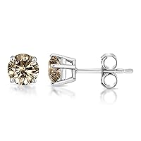 14K Brown Diamond Studs - Yellow and White Gold Earrings for Women