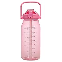 Motivational Water Bottle with Straw and Leak-proof Flip-Top Lid, Motivational Time Markers, Carry Handle for Travel, Made without BPA, 50-Ounce, Pink