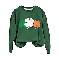 Womens St Patricks Day Shirts Plus Size Crewneck Cute Irish Flag Tops Vinage Shamrock Cute Long Sleeve T Shirts