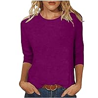 Womens 3/4 Sleeve T-Shirt Plain Pullover Tops Cozy Crewneck Casual Top Three Quarter Length Sleeve T Shirt Soft Basic Blouse