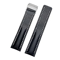 Genuine Leather Strap 22mm 24mm Watch Band for Breitling Mens Watch Cow Leather Bracelet with Deployment Buckle (Color : 02 Blue Silver, Size : 24mm)