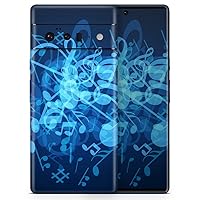 Glowing Blue Music Notes Full-Body Cover Wrap Decal Skin-Kit Compatible with Google Pixel 4 (Screen Trim & Back Skin)