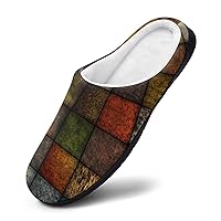 Color Square Stone Women Cotton Slippers Warm Plush House Shoes Non-Slip Sole For Indoor Outdoor
