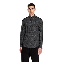 A | X ARMANI EXCHANGE Men's Stretch Cotton Poplin Long Sleee Button Up Shirt, Black Micro Dots