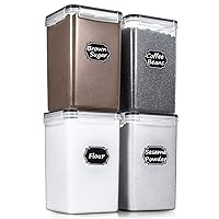 Wildone Extra Large Tall Airtight Food Storage Containers 6.5L/ 5.9QT, Plastic BPA Free Kitchen Pantry Storage Containers 4 Pieces for Flour, Sugar, Rice, with 20 Labels & 1 Marker, Black