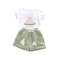 Toddler Girl Short Sleeve Letter Watermelon Print T Shirt Top Shorts Set for 0 to 4 Years (Green, 6-12 Months)