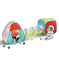 VEVOR 3 in 1 Kids Play Tent with Tunnel for Boys, Girls, Babies and Toddlers, Indoor/Outdoor Pop Up Playhouse with Carrying Bag & Banding Straps as Birthday Gifts, Red/Yellow/Blue Multicolor