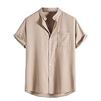 Shirts for Men 2023 Fashion Solid Color Casual Summer Short Sleeve Stand Collar Button Down Shirt with Pocket