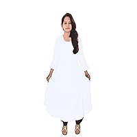 Indian White Long Dress Women's Casual Frock Suit Ethnic Party Wear Tunic Plus Size