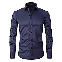 Men's Long Sleeve Button Down Shirts Solid Color Lightweight Slim Fit Shirts Classic Stylish Business Dress Shirt