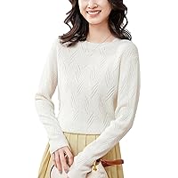 Autumn and Winter 100% Cashmere Sweater Round Neck Women's Soft Loose Hollow Knitted Pullover
