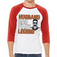 Husband Dad Pilot Legend Print Baseball T-Shirt - Art T-Shirt - Cool Print Baseball Tee