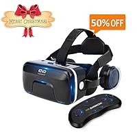 VR Headset with Remote Controller Immersive 3D VR Glasses Virtual Reality Headset with Stereo Headphone and Adjustable Headstrap for 3D Movies & VR Games, Fit for 4.7-6.0 inch iOS/Android Smartphone