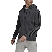 adidas mens Essentials Fleece 3-stripes Full-zip Hoodie Jacket, Dark Grey Heather, Small US