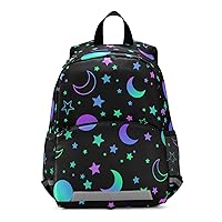 ALAZA Neon Rainbow Sun Moon Stars Kids Toddler Backpack Purse for Girls Boys Kindergarten Preschool School Bag w/Chest Clip Leash Reflective Strip