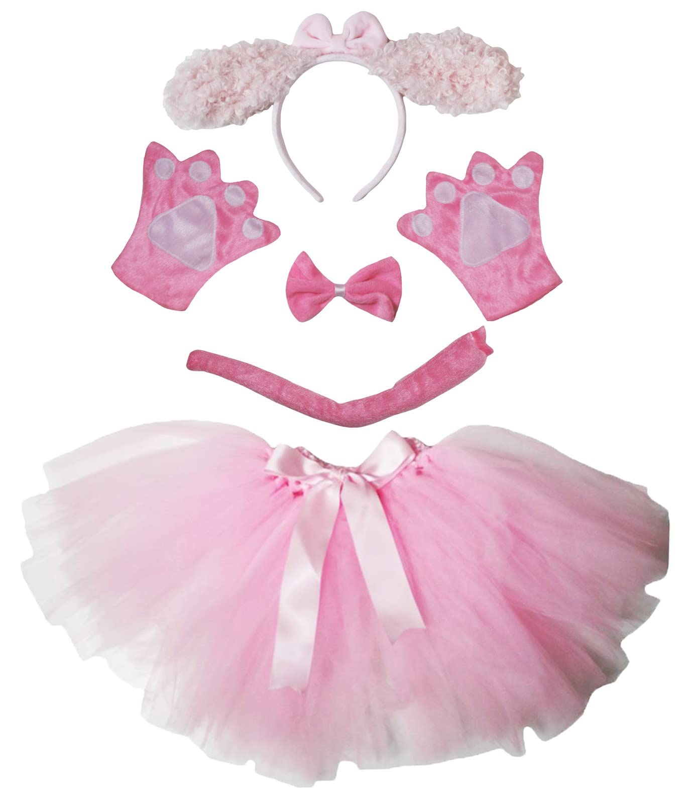 Petitebella Long Ear Dog Headband Bowtie Tail Gloves Tutu 5pc Girl Costume 1-8y