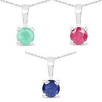 1.63 Carat Genuine Emerald, Glass Filled Ruby & Glass Filled Sapphire .925 Sterling Silver Pendant